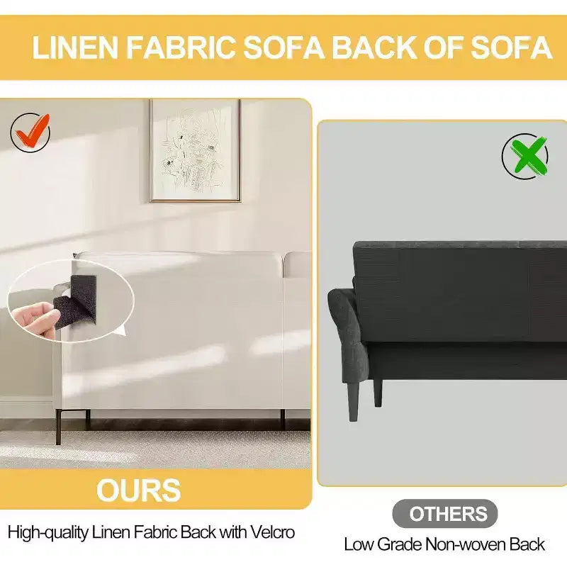 Acekool 3-Seater Sofa for Living Room, Modern Linen Upholstery Couch with Metal Frame, Spacious and Supportive