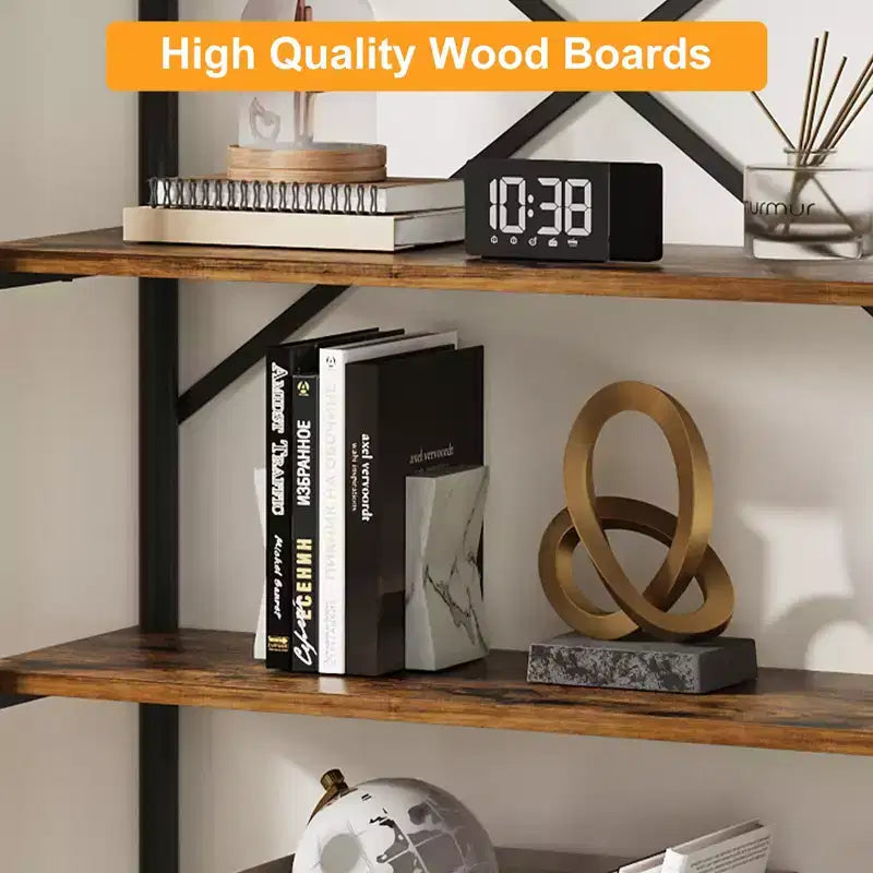 COZONY 5-Tier Vintage Bookshelf with Drawer - Industrial Tall Bookcase Storage Shelf with Metal Frame for Living Room, Office