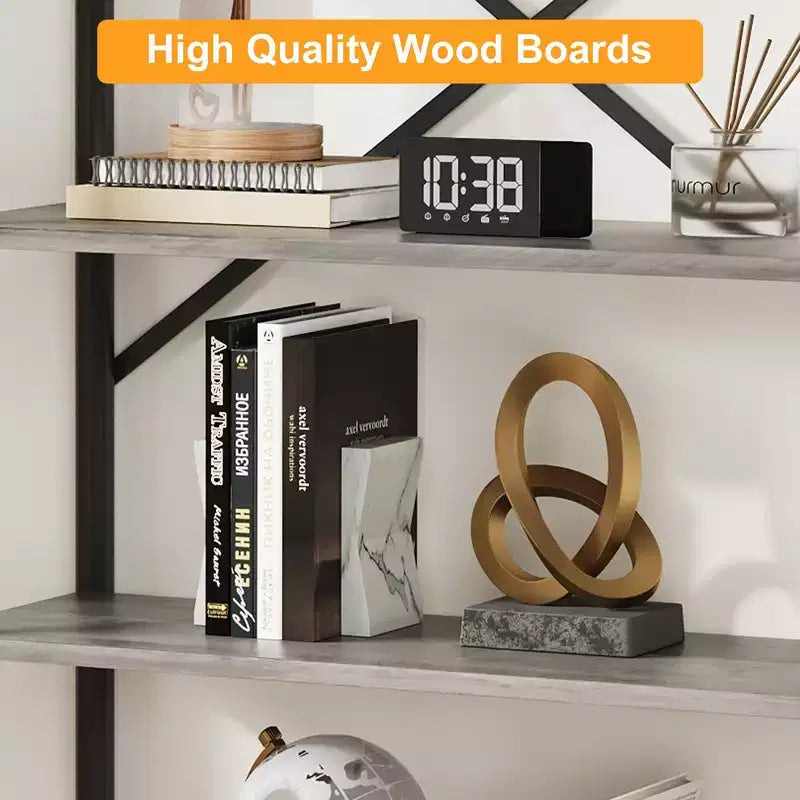 COZONY 5-Tier Vintage Bookshelf with Drawer - Industrial Tall Bookcase Storage Shelf with Metal Frame for Living Room, Office