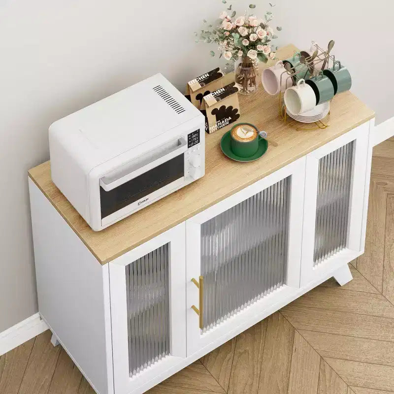 Coolmee Accent Storage Cabinet, 36'' Sideboard Buffet Cabinet with Fluted Glass Door and Adjustable Shelf, Coffee Bar Cabinet for Kitchen, Dining