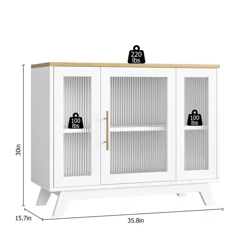 Coolmee Accent Storage Cabinet, 36'' Sideboard Buffet Cabinet with Fluted Glass Door and Adjustable Shelf, Coffee Bar Cabinet for Kitchen, Dining
