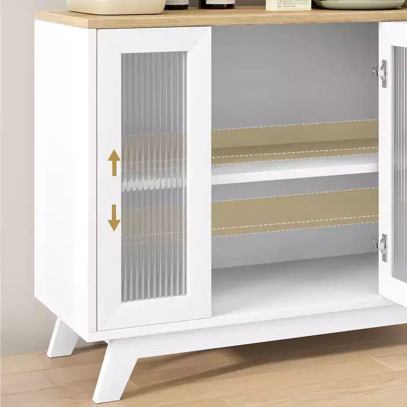 Coolmee Accent Storage Cabinet, 36'' Sideboard Buffet Cabinet with Fluted Glass Door and Adjustable Shelf, Coffee Bar Cabinet for Kitchen, Dining