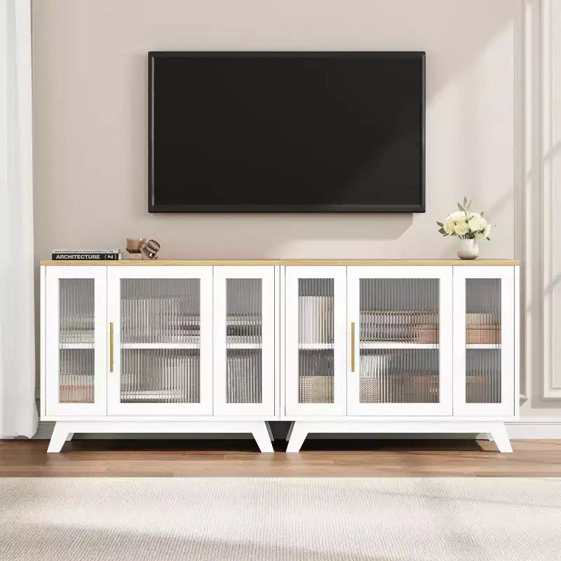 Coolmee Accent Storage Cabinet, 36'' Sideboard Buffet Cabinet with Fluted Glass Door and Adjustable Shelf, Coffee Bar Cabinet for Kitchen, Dining