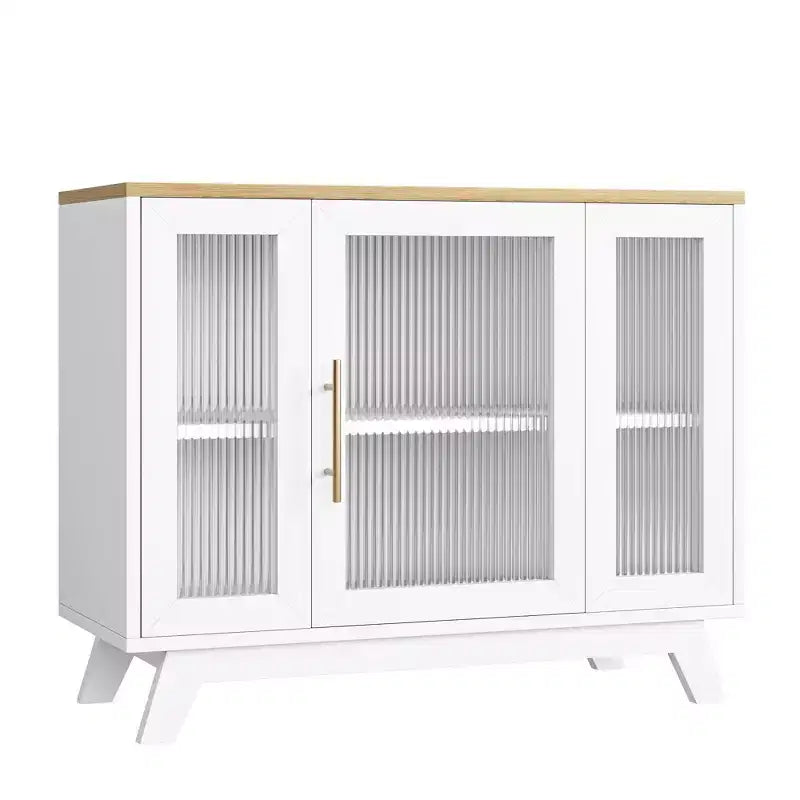 Coolmee Accent Storage Cabinet, 36'' Sideboard Buffet Cabinet with Fluted Glass Door and Adjustable Shelf, Coffee Bar Cabinet for Kitchen, Dining