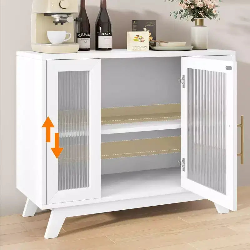 Coolmee Accent Storage Cabinet, 36'' Sideboard Buffet Cabinet with Fluted Glass Door and Adjustable Shelf, Coffee Bar Cabinet for Kitchen, Dining
