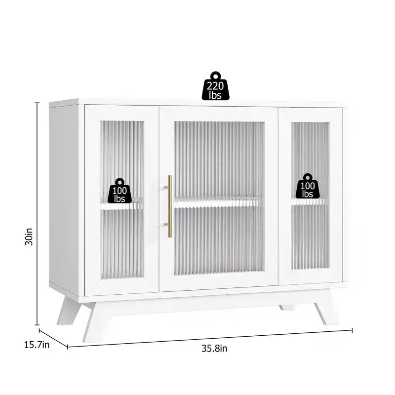 Coolmee Accent Storage Cabinet, 36'' Sideboard Buffet Cabinet with Fluted Glass Door and Adjustable Shelf, Coffee Bar Cabinet for Kitchen, Dining