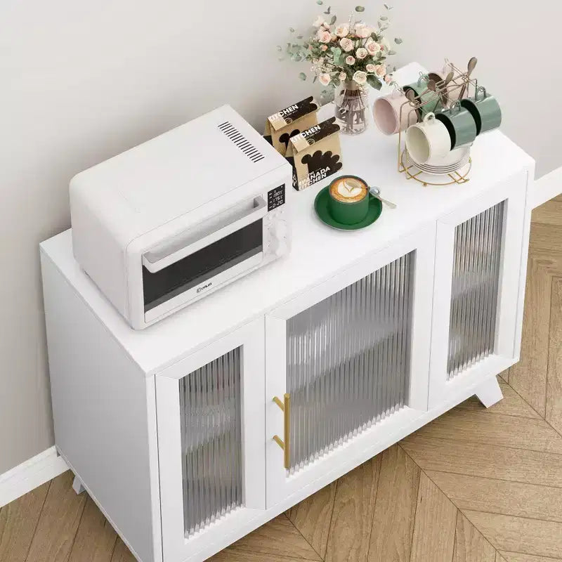 Coolmee Accent Storage Cabinet, 36'' Sideboard Buffet Cabinet with Fluted Glass Door and Adjustable Shelf, Coffee Bar Cabinet for Kitchen, Dining