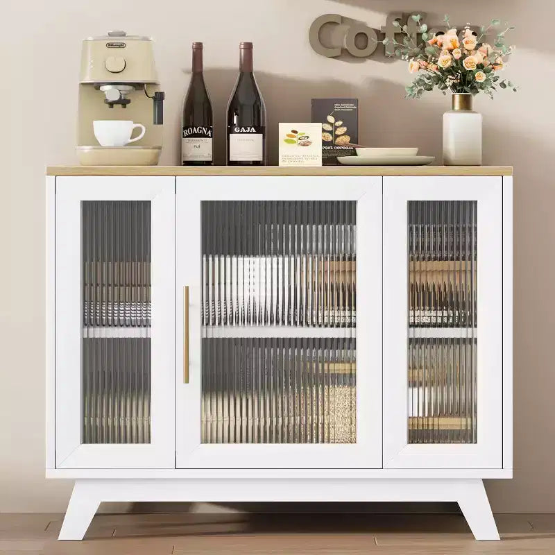 Coolmee Accent Storage Cabinet, 36'' Sideboard Buffet Cabinet with Fluted Glass Door and Adjustable Shelf, Coffee Bar Cabinet for Kitchen, Dining