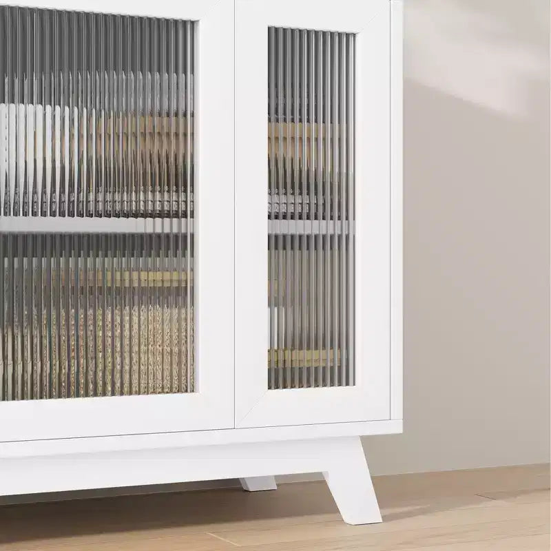 Coolmee Accent Storage Cabinet, 36'' Sideboard Buffet Cabinet with Fluted Glass Door and Adjustable Shelf, Coffee Bar Cabinet for Kitchen, Dining