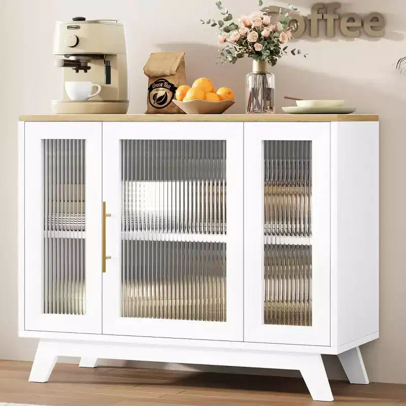 Coolmee Accent Storage Cabinet, 36'' Sideboard Buffet Cabinet with Fluted Glass Door and Adjustable Shelf, Coffee Bar Cabinet for Kitchen, Dining