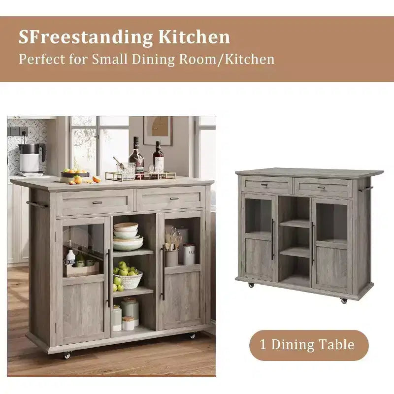 Coolmee Rolling Kitchen Island with Drop Leaf, Island Cart with Storage, Microwave Cart on Wheels, Table Bar Cart for Kitchen with Towel Rack