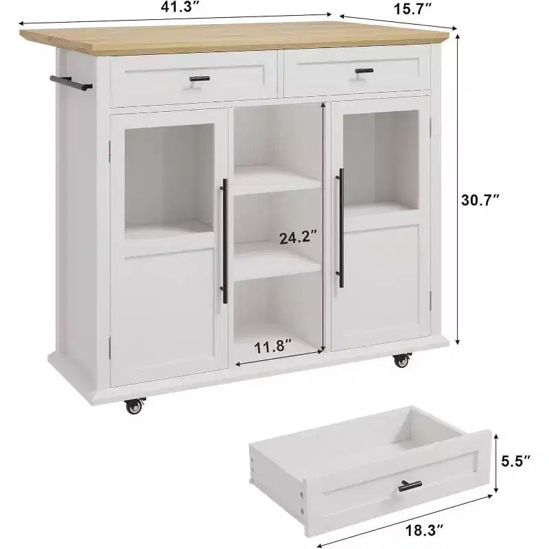 Coolmee Rolling Kitchen Island with Drop Leaf, Island Cart with Storage, Microwave Cart on Wheels, Table Bar Cart for Kitchen with Towel Rack