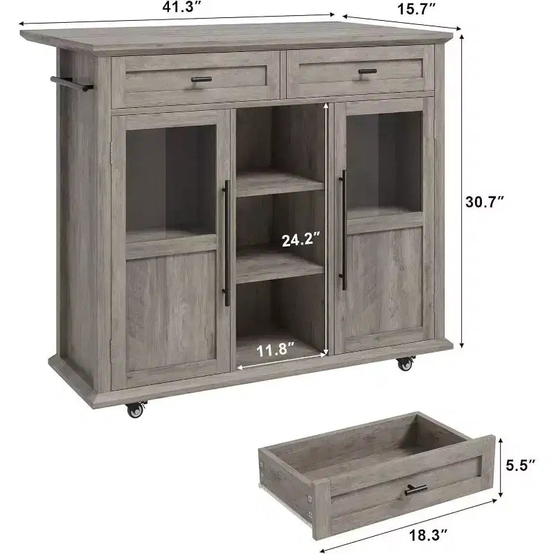 Coolmee Rolling Kitchen Island with Drop Leaf, Island Cart with Storage, Microwave Cart on Wheels, Table Bar Cart for Kitchen with Towel Rack