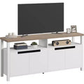 Farmhouse TV Stand for TVs up to 70 Inch, 63 Inch Long Entertainment Center with 4 Door and Open Shelf, Rustic Television Media Consoles Stands