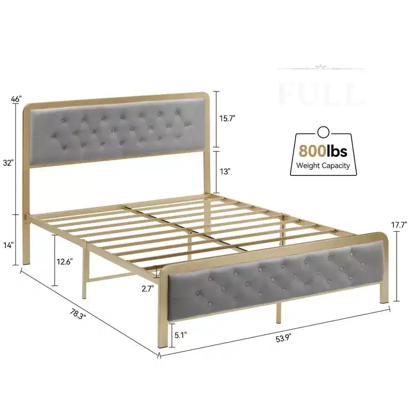 Full Size Velvet Upholstered Platform Bed Frame C Button Tufted Headboard & Footboard