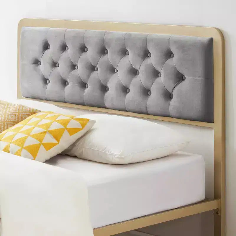 Full Size Velvet Upholstered Platform Bed Frame C Button Tufted Headboard & Footboard