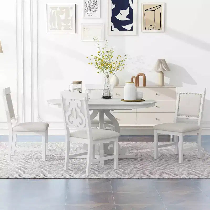 5 Piece Retro Dining Set with Extendable Table and 4 Upholstered Chairs, 16 Inch Leaf, Ideal for Kitchen and Dining Room