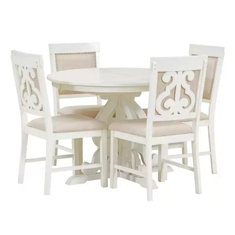 5 Piece Retro Dining Set with Extendable Table and 4 Upholstered Chairs, 16 Inch Leaf, Ideal for Kitchen and Dining Room