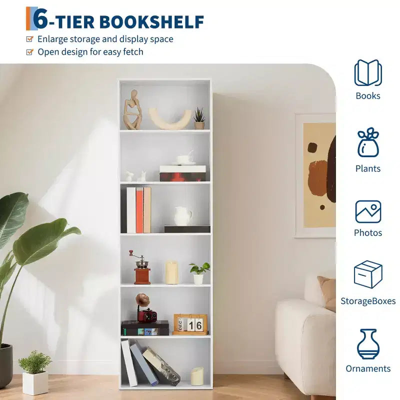 71.4 6-Tier H-Shaped Bookshelf, Heavy Duty Open Shelf Storage Organizer for Home Office, Living Room, Bedroom