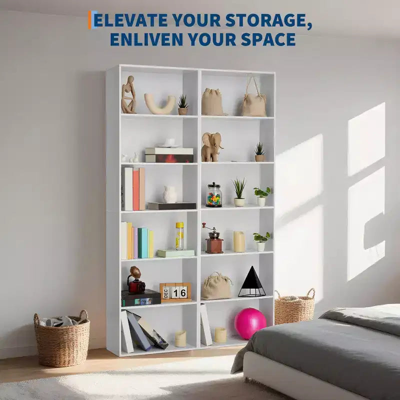 71.4 6-Tier H-Shaped Bookshelf, Heavy Duty Open Shelf Storage Organizer for Home Office, Living Room, Bedroom