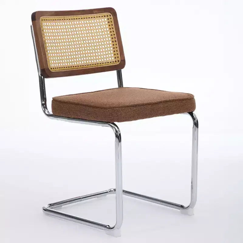 Set of 2 Olive-Green Mid Century Modern Dining Chairs Velvet Accent Chairs with Natural Cane Back and Stainless Chrome Base