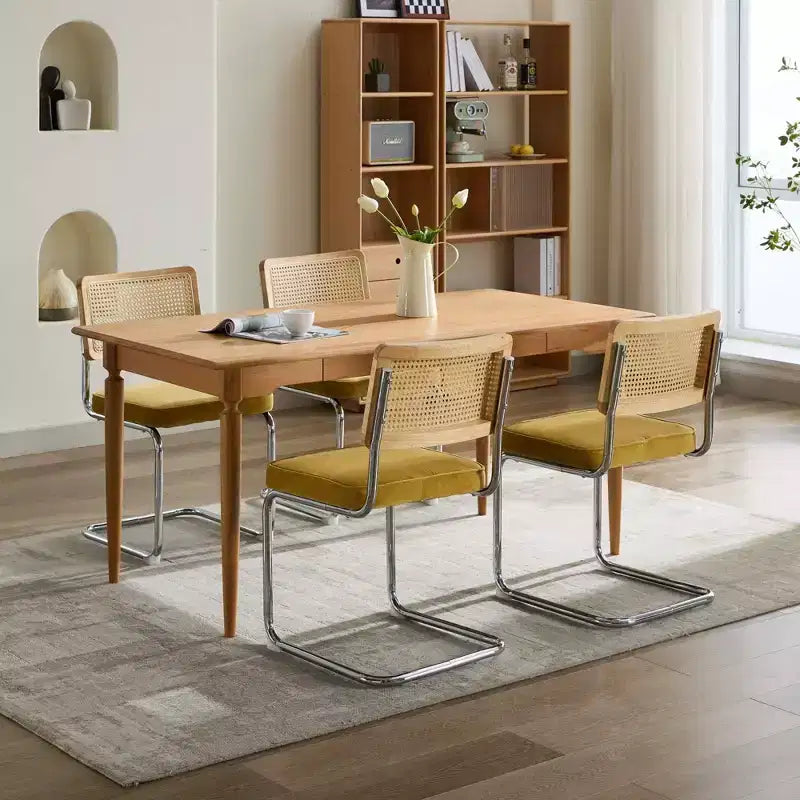 Set of 2 Olive-Green Mid Century Modern Dining Chairs Velvet Accent Chairs with Natural Cane Back and Stainless Chrome Base