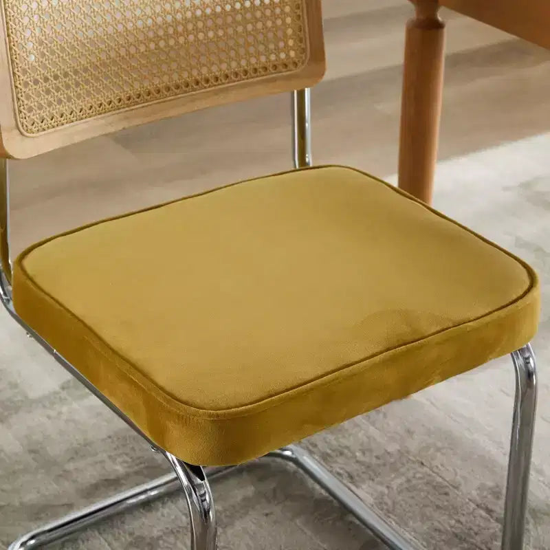 Set of 2 Olive-Green Mid Century Modern Dining Chairs Velvet Accent Chairs with Natural Cane Back and Stainless Chrome Base