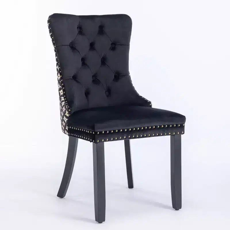 2-piece set Black Classic Velvet Dining Chairs Tufted Solid Wood Contemporary Velvet Upholstered Dining Chair with Wood Legs Nailhead