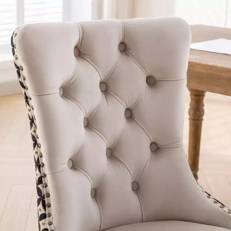 2-piece set Black Classic Velvet Dining Chairs Tufted Solid Wood Contemporary Velvet Upholstered Dining Chair with Wood Legs Nailhead