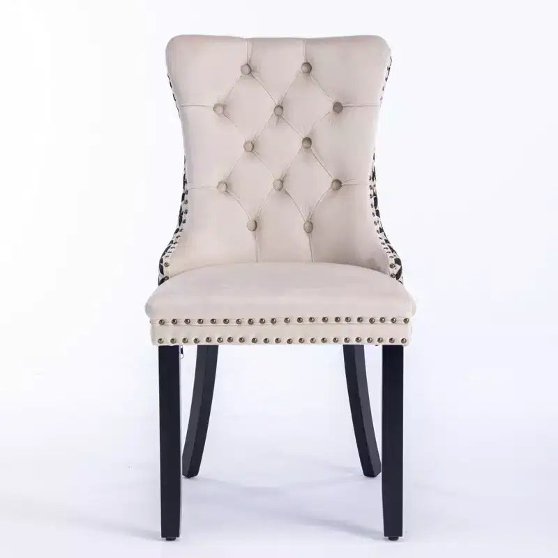 2-piece set Black Classic Velvet Dining Chairs Tufted Solid Wood Contemporary Velvet Upholstered Dining Chair with Wood Legs Nailhead