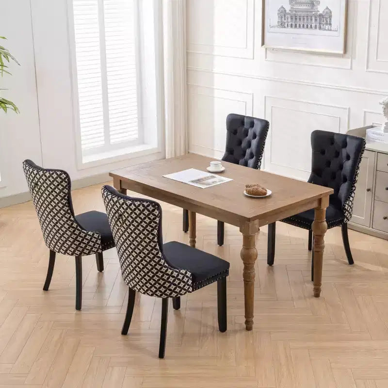 2-piece set Black Classic Velvet Dining Chairs Tufted Solid Wood Contemporary Velvet Upholstered Dining Chair with Wood Legs Nailhead