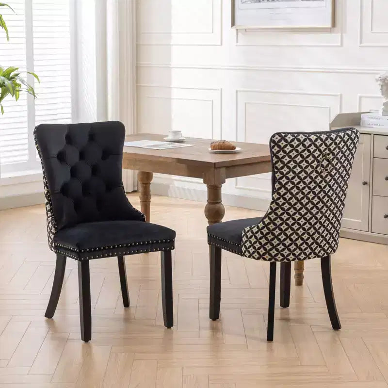 2-piece set Black Classic Velvet Dining Chairs Tufted Solid Wood Contemporary Velvet Upholstered Dining Chair with Wood Legs Nailhead