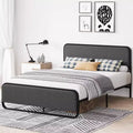 Queen Platform Bed Frame, Upholstered Queen Bed Frame with Headboard, Footboard, Under Bed Storage, Modern Noise Free Bed Frame with Sturdy Metal