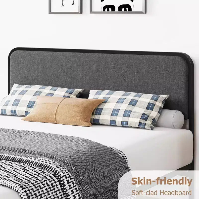 Queen Platform Bed Frame, Upholstered Queen Bed Frame with Headboard, Footboard, Under Bed Storage, Modern Noise Free Bed Frame with Sturdy Metal