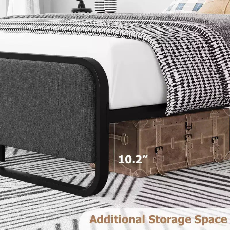 Queen Platform Bed Frame, Upholstered Queen Bed Frame with Headboard, Footboard, Under Bed Storage, Modern Noise Free Bed Frame with Sturdy Metal