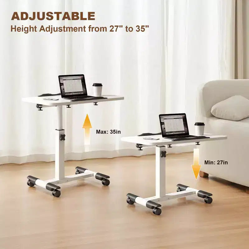 Table with Wheels - Adjustable Height Rolling Laptop Desk, Side Table for Home Office