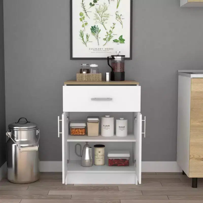 Okak Pantry Organizer Cabinet, Storage Cabinet with One Drawer, Two Interior Shelves, Cabinet for Enterway, Living Room, White