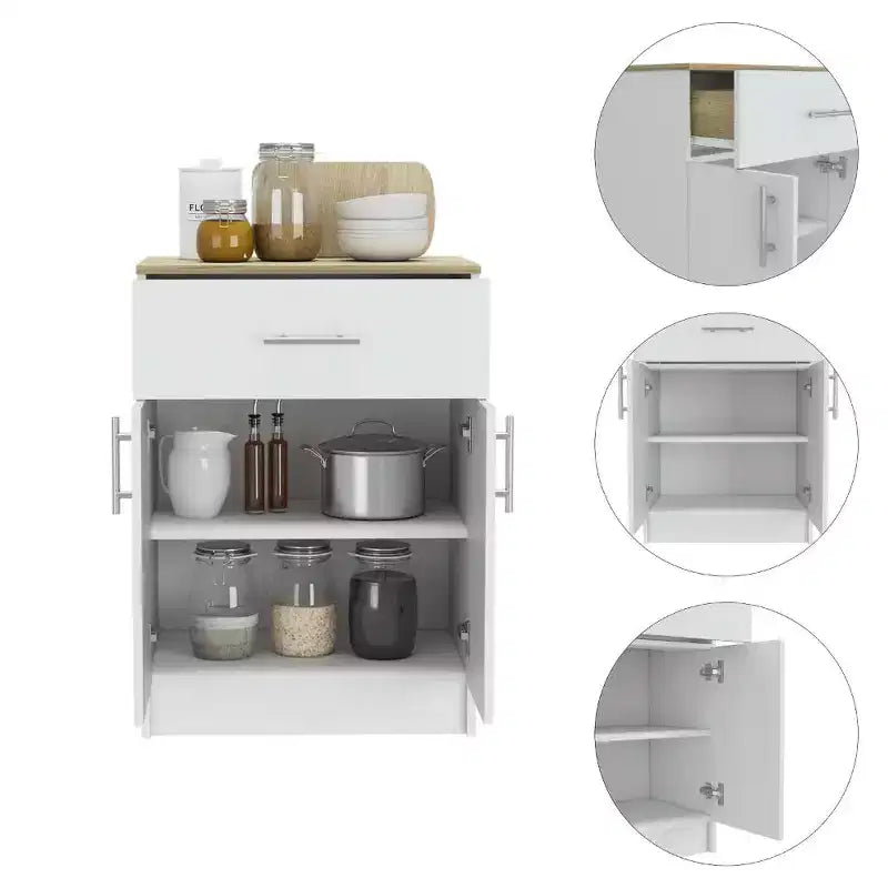 Okak Pantry Organizer Cabinet, Storage Cabinet with One Drawer, Two Interior Shelves, Cabinet for Enterway, Living Room, White