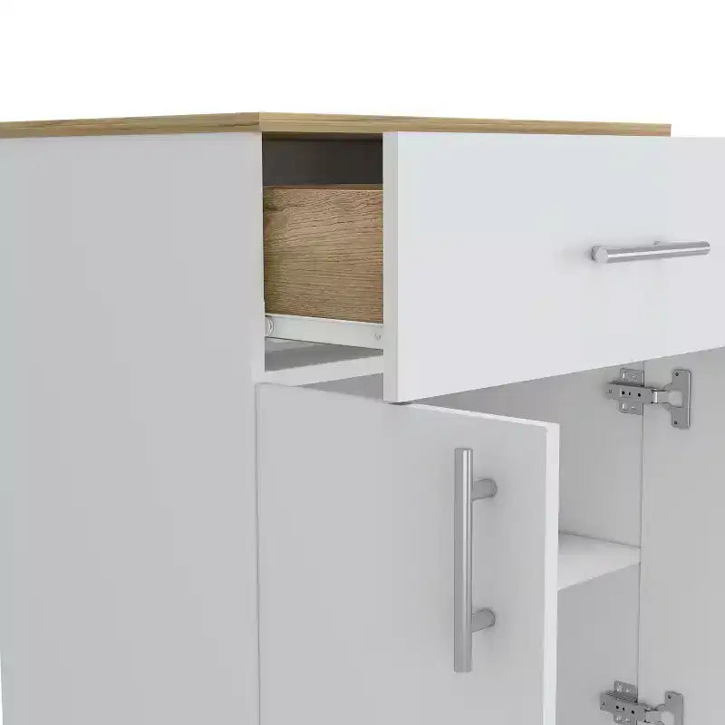 Okak Pantry Organizer Cabinet, Storage Cabinet with One Drawer, Two Interior Shelves, Cabinet for Enterway, Living Room, White