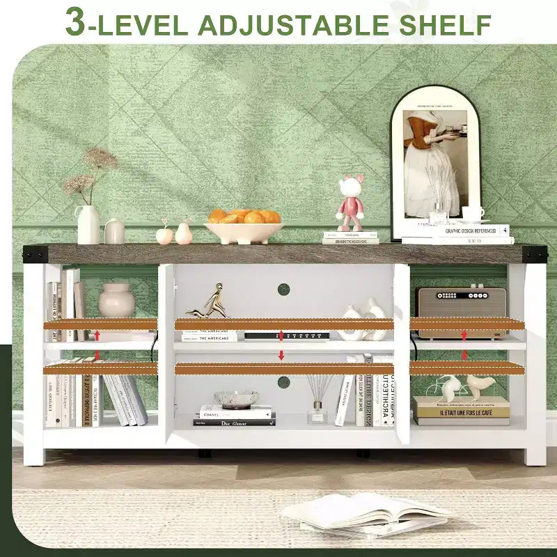 65 TV Stand Entertainment Center - Storage Shelves Media Console for Living Room