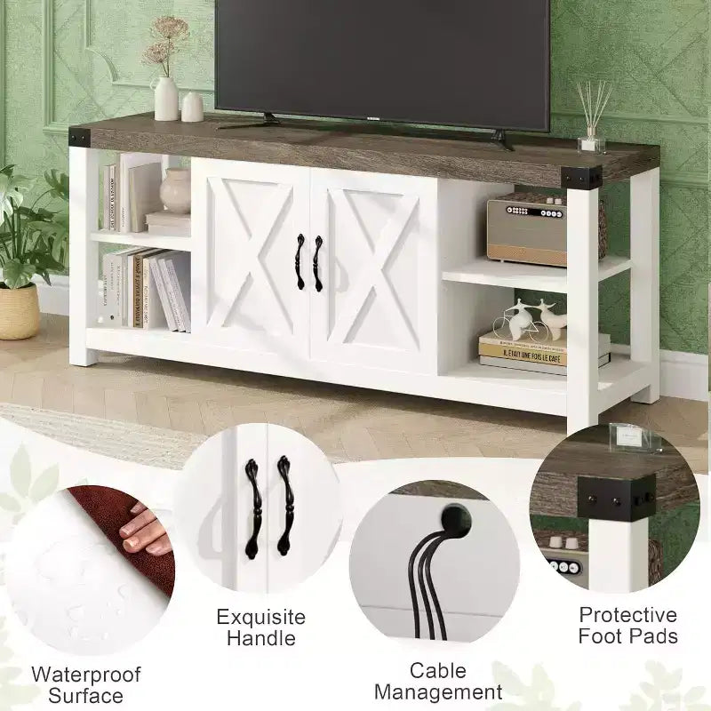 65 TV Stand Entertainment Center - Storage Shelves Media Console for Living Room