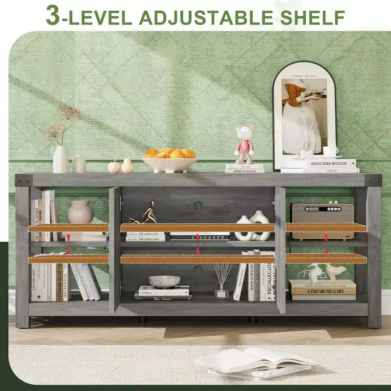 65 TV Stand Entertainment Center - Storage Shelves Media Console for Living Room