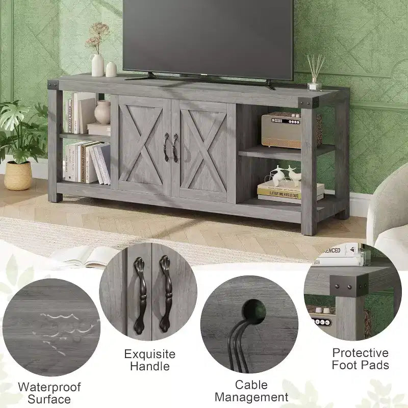 65 TV Stand Entertainment Center - Storage Shelves Media Console for Living Room