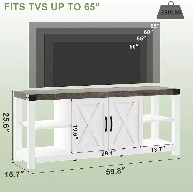 65 TV Stand Entertainment Center - Storage Shelves Media Console for Living Room