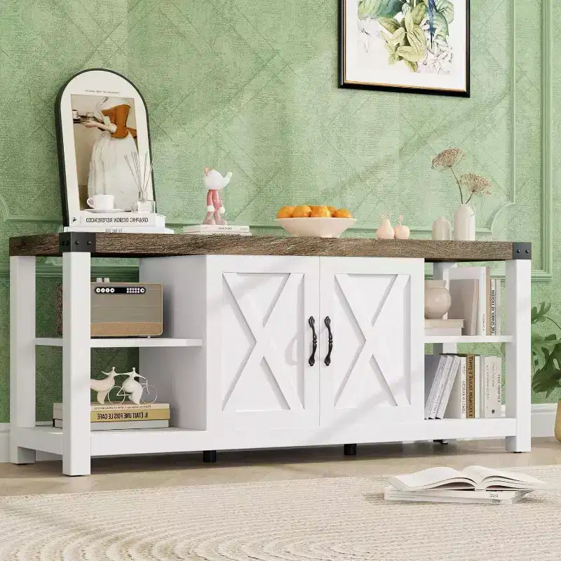 65 TV Stand Entertainment Center - Storage Shelves Media Console for Living Room