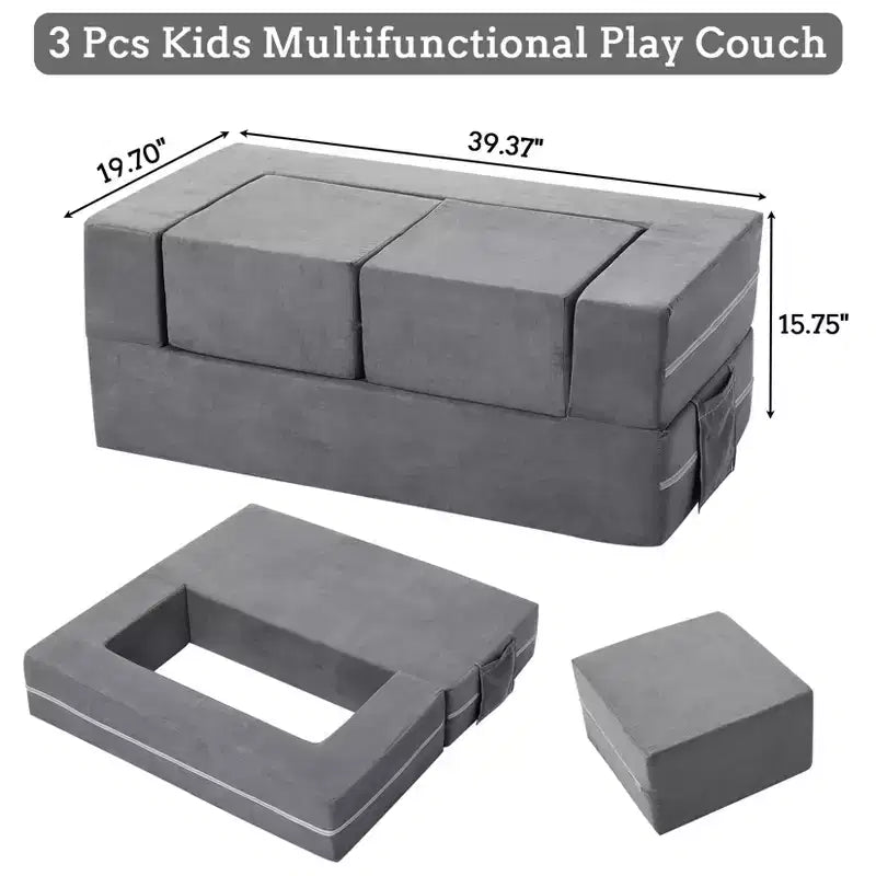 3PCs Toddler Convertible Sofa, Foam Couch Bed for Children, Modular Kids Sofa for Nursery Playroom