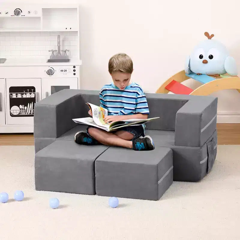 3PCs Toddler Convertible Sofa, Foam Couch Bed for Children, Modular Kids Sofa for Nursery Playroom
