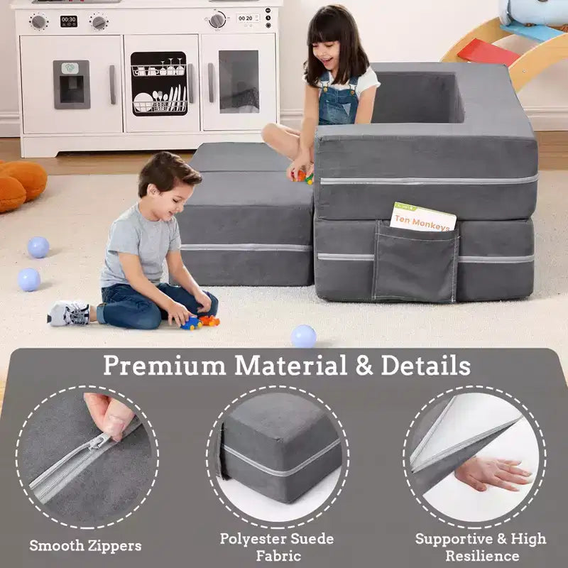 3PCs Toddler Convertible Sofa, Foam Couch Bed for Children, Modular Kids Sofa for Nursery Playroom