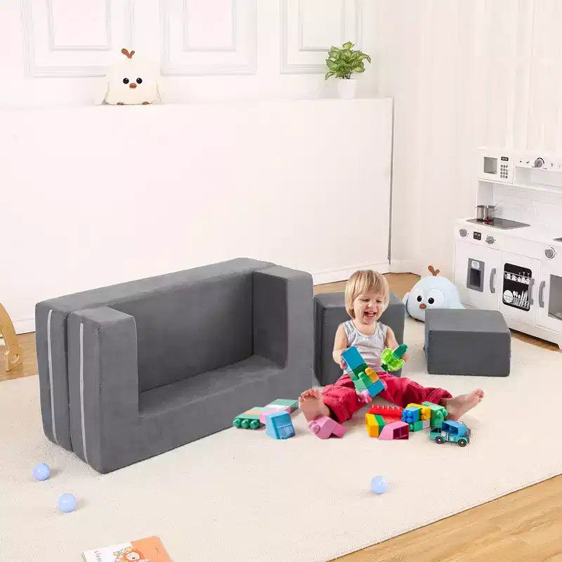 3PCs Toddler Convertible Sofa, Foam Couch Bed for Children, Modular Kids Sofa for Nursery Playroom