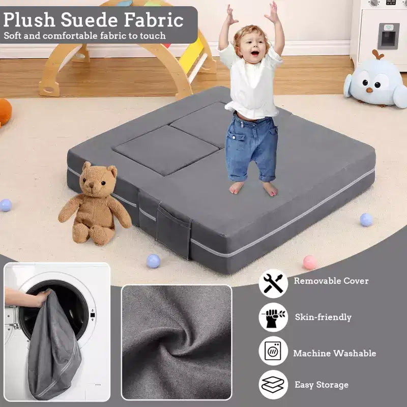 3PCs Toddler Convertible Sofa, Foam Couch Bed for Children, Modular Kids Sofa for Nursery Playroom